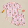 imageKuriozud 4th of July Baby Girl Pajamas Silk Stain Pjs Summer Shirt TopsShorts 2Piece Set Toddler Kids Little Girl SleepwearPink Bunny Hug Egg