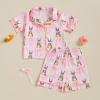 imageKuriozud 4th of July Baby Girl Pajamas Silk Stain Pjs Summer Shirt TopsShorts 2Piece Set Toddler Kids Little Girl SleepwearPink Bunny Hug Egg