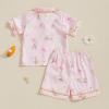 imageKuriozud 4th of July Baby Girl Pajamas Silk Stain Pjs Summer Shirt TopsShorts 2Piece Set Toddler Kids Little Girl SleepwearPink Bunny With Bow
