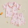 imageKuriozud 4th of July Baby Girl Pajamas Silk Stain Pjs Summer Shirt TopsShorts 2Piece Set Toddler Kids Little Girl SleepwearPink Bunny With Bow