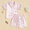 imageKuriozud 4th of July Baby Girl Pajamas Silk Stain Pjs Summer Shirt TopsShorts 2Piece Set Toddler Kids Little Girl SleepwearPink Bunnydot