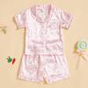 imageKuriozud 4th of July Baby Girl Pajamas Silk Stain Pjs Summer Shirt TopsShorts 2Piece Set Toddler Kids Little Girl SleepwearPink Bunnydot