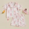 imageKuriozud 4th of July Baby Girl Pajamas Silk Stain Pjs Summer Shirt TopsShorts 2Piece Set Toddler Kids Little Girl SleepwearPink Smile Bunny