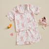 imageKuriozud 4th of July Baby Girl Pajamas Silk Stain Pjs Summer Shirt TopsShorts 2Piece Set Toddler Kids Little Girl SleepwearPink Smile Bunny