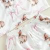 imageKuriozud 4th of July Baby Girl Pajamas Silk Stain Pjs Summer Shirt TopsShorts 2Piece Set Toddler Kids Little Girl SleepwearWhite Bunnybow