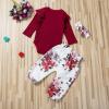 imageKuriozud Baby Girl 2 Piece Outfits Newborn Infant Ruffle Romper Tops Floral Pants Headband Fall Winter Clothes SetA Wine Red 1