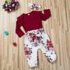 imageKuriozud Baby Girl 2 Piece Outfits Newborn Infant Ruffle Romper Tops Floral Pants Headband Fall Winter Clothes SetA Wine Red 1