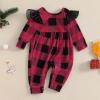 imageKuriozud Baby Girl Plaid Outfit Long Sleeve Ruffle Romper Jumpsuit Christmas Outfit Newborn Girl Fall ClothesBuffalo Plaid Red