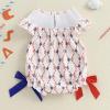 imageKuriozud Newborn Baby Girl 4th of July Outfit Cute Bow Bubble Romper Jumpsuit Infant Girl Fourth of July Summer ClothesAmerican Baby White