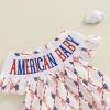 imageKuriozud Newborn Baby Girl 4th of July Outfit Cute Bow Bubble Romper Jumpsuit Infant Girl Fourth of July Summer ClothesAmerican Baby White