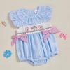 imageKuriozud Newborn Baby Girl 4th of July Outfit Cute Bow Bubble Romper Jumpsuit Infant Girl Fourth of July Summer ClothesAmerican Flag Fireworks Blue