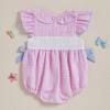 imageKuriozud Newborn Baby Girl 4th of July Outfit Cute Bow Bubble Romper Jumpsuit Infant Girl Fourth of July Summer ClothesAmerican Flag Fireworks Pink