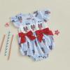 imageKuriozud Newborn Baby Girl 4th of July Outfit Cute Bow Bubble Romper Jumpsuit Infant Girl Fourth of July Summer ClothesLobster Blue