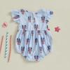 imageKuriozud Newborn Baby Girl 4th of July Outfit Cute Bow Bubble Romper Jumpsuit Infant Girl Fourth of July Summer ClothesLobster Blue