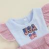 imageKuriozud Newborn Baby Girl 4th of July Outfit Cute Bow Bubble Romper Jumpsuit Infant Girl Fourth of July Summer ClothesUsa Striped Red