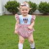 imageKuriozud Newborn Baby Girl 4th of July Outfit Cute Bow Bubble Romper Jumpsuit Infant Girl Fourth of July Summer ClothesUsa Striped Red