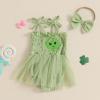 imageKuriozud Newborn Baby Girl St Patricks Day Outfit Shamrock Smocked Bubble Romper Jumpsuit Headband Spring Summer ClothesClover Green