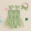 imageKuriozud Newborn Baby Girl St Patricks Day Outfit Shamrock Smocked Bubble Romper Jumpsuit Headband Spring Summer ClothesClover Green