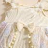 imageKuriozud Newborn Baby Girl Summer Clothes Flower Bow Dress Romper Ruffle Jumpsuit Headband Outfit Cute Infant ClothingTassel Beige