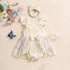 imageKuriozud Newborn Baby Girl Summer Clothes Flower Bow Dress Romper Ruffle Jumpsuit Headband Outfit Cute Infant ClothingTassel Beige