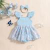 imageKuriozud Newborn Baby Girl Summer Clothes Flower Bow Dress Romper Ruffle Jumpsuit Headband Outfit Cute Infant ClothingTassel Blue