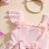imageKuriozud Newborn Baby Girl Summer Clothes Flower Bow Dress Romper Ruffle Jumpsuit Headband Outfit Cute Infant ClothingTassel Pink