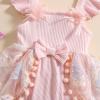 imageKuriozud Newborn Baby Girl Summer Clothes Flower Bow Dress Romper Ruffle Jumpsuit Headband Outfit Cute Infant ClothingTassel Pink