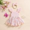 imageKuriozud Newborn Baby Girl Summer Clothes Flower Bow Dress Romper Ruffle Jumpsuit Headband Outfit Cute Infant ClothingTassel Pink