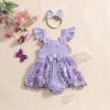 imageKuriozud Newborn Baby Girl Summer Clothes Flower Bow Dress Romper Ruffle Jumpsuit Headband Outfit Cute Infant ClothingTassel Purple