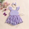 imageKuriozud Newborn Baby Girl Summer Clothes Flower Bow Dress Romper Ruffle Jumpsuit Headband Outfit Cute Infant ClothingTassel Purple