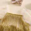 imageKuriozud Newborn Baby Girl Summer Clothes Sequin Fringe Romper Dress Puff Short Sleeve Tulle Romper Cute Sparkling ClothesGold