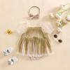 imageKuriozud Newborn Baby Girl Summer Clothes Sequin Fringe Romper Dress Puff Short Sleeve Tulle Romper Cute Sparkling ClothesGold