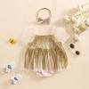 imageKuriozud Newborn Baby Girl Summer Clothes Sequin Fringe Romper Dress Puff Short Sleeve Tulle Romper Cute Sparkling ClothesGold