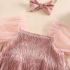 imageKuriozud Newborn Baby Girl Summer Clothes Sequin Fringe Romper Dress Puff Short Sleeve Tulle Romper Cute Sparkling ClothesPink