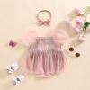 imageKuriozud Newborn Baby Girl Summer Clothes Sequin Fringe Romper Dress Puff Short Sleeve Tulle Romper Cute Sparkling ClothesPink