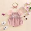 imageKuriozud Newborn Baby Girl Summer Clothes Sequin Fringe Romper Dress Puff Short Sleeve Tulle Romper Cute Sparkling ClothesPink