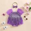 imageKuriozud Newborn Baby Girl Summer Clothes Sequin Fringe Romper Dress Puff Short Sleeve Tulle Romper Cute Sparkling ClothesPurple