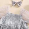 imageKuriozud Newborn Baby Girl Summer Clothes Sequin Fringe Romper Dress Puff Short Sleeve Tulle Romper Cute Sparkling ClothesSilver