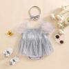imageKuriozud Newborn Baby Girl Summer Clothes Sequin Fringe Romper Dress Puff Short Sleeve Tulle Romper Cute Sparkling ClothesSilver
