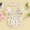 imageKuriozud Newborn Infant Baby Girl Off Shoulder Ruffle Romper Bodysuit One Piece Jumpsuit ClothesFlower Apricot