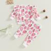 imageKuriozud Toddler Baby Girl Fall Winter Clothes Cute Print Long Seeve Crewneck Sweatshirt and Jogger Pants Set 2 Piece OutfitRuffle Strawberry White