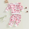 imageKuriozud Toddler Baby Girl Fall Winter Clothes Cute Print Long Seeve Crewneck Sweatshirt and Jogger Pants Set 2 Piece OutfitRuffle Strawberry White