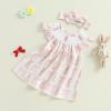 imageKuriozud Toddler Easter Dress Baby Girl Ruffle Sleeve Bunny Smocked Dresses Cute Spring ClothesBunny Bow Beige