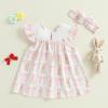 imageKuriozud Toddler Easter Dress Baby Girl Ruffle Sleeve Bunny Smocked Dresses Cute Spring ClothesBunny Bow Beige