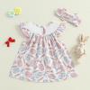 imageKuriozud Toddler Easter Dress Baby Girl Ruffle Sleeve Bunny Smocked Dresses Cute Spring ClothesEggs Bow Pink