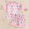 imageKuriozud Toddler Girl 4th of July Silk Satin Pajama Set Baby Fourth of July Pjs Girl Feather Trim Sleeve Nightgown PjsBowmulticolor
