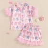 imageKuriozud Toddler Girl 4th of July Silk Satin Pajama Set Baby Fourth of July Pjs Girl Feather Trim Sleeve Nightgown PjsBowmulticolor