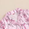 imageKuriozud Toddler Girl 4th of July Silk Satin Pajama Set Baby Fourth of July Pjs Girl Feather Trim Sleeve Nightgown PjsBowpink