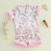 imageKuriozud Toddler Girl 4th of July Silk Satin Pajama Set Baby Fourth of July Pjs Girl Feather Trim Sleeve Nightgown PjsEasterpink