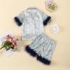 imageKuriozud Toddler Girl 4th of July Silk Satin Pajama Set Baby Fourth of July Pjs Girl Feather Trim Sleeve Nightgown PjsFireworkmulticolor